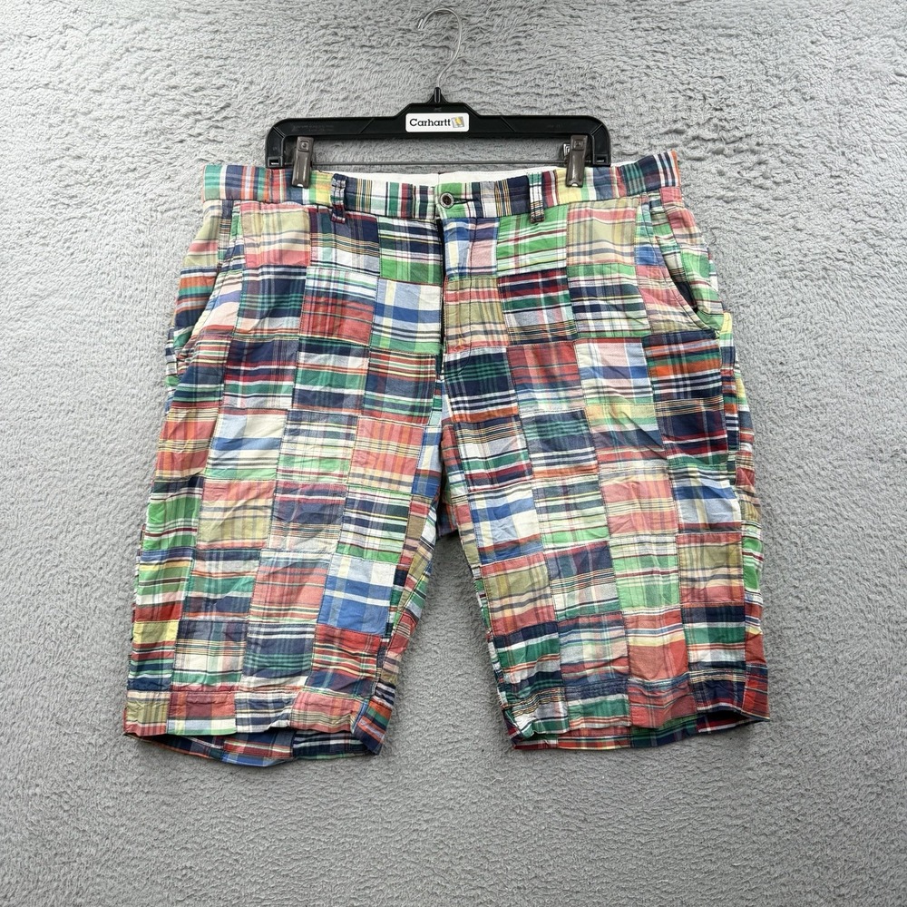 Vintage Polo Ralph Lauren Cotton India Madras Plaid Patchwork Shorts Size 36